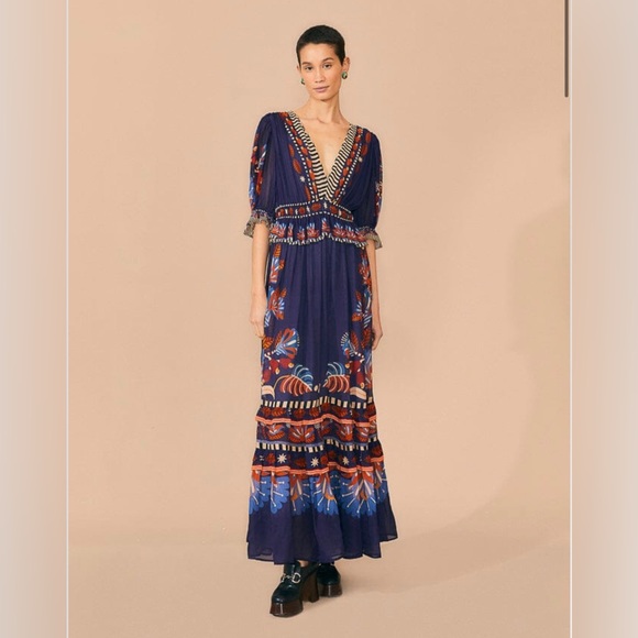 Farm Rio Blue Nature Beauty Short Sleeve Maxi Dress - Picture 3 of 10